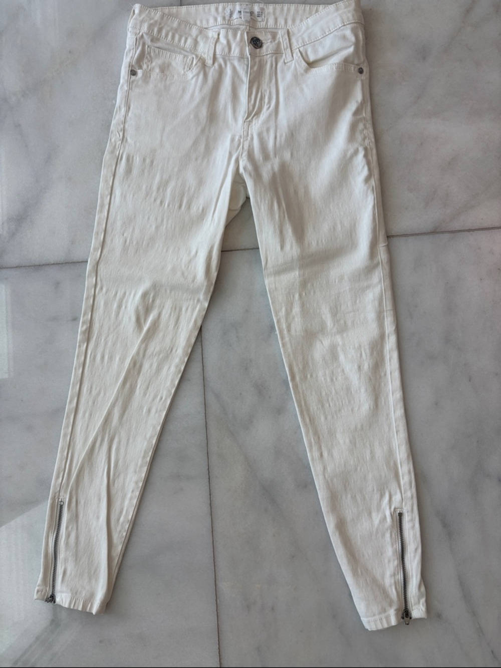 Mango White Skinny Zip-Hem Jeans